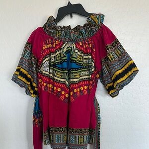 Women’s colorful shirt size small African dashiki pink scrunched business casual